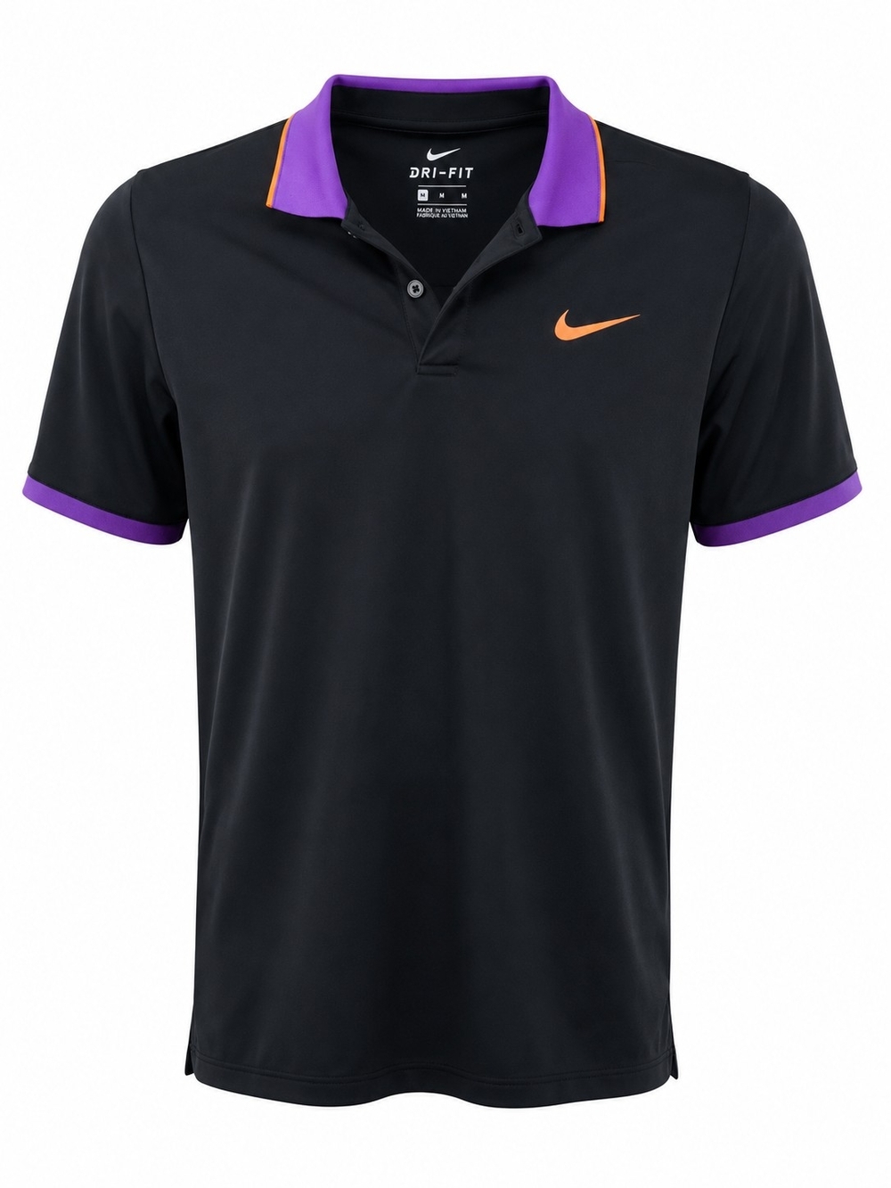 Nike Black Polo with Purple Collar and Orange Swoosh